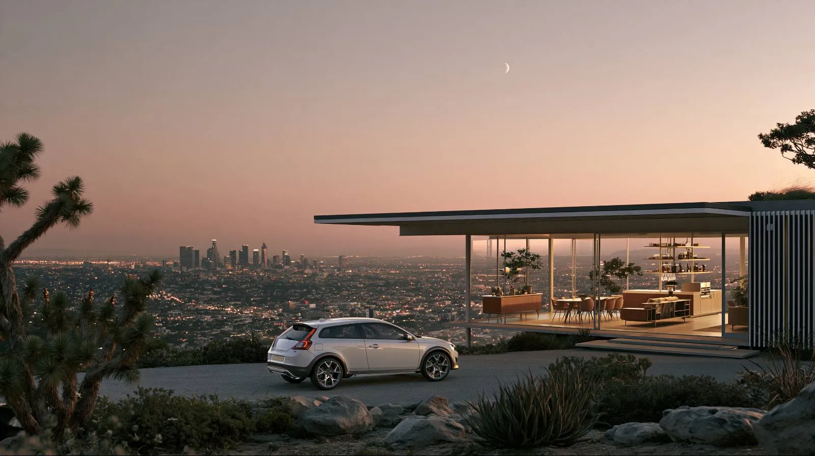 Hillside at dusk, rendered